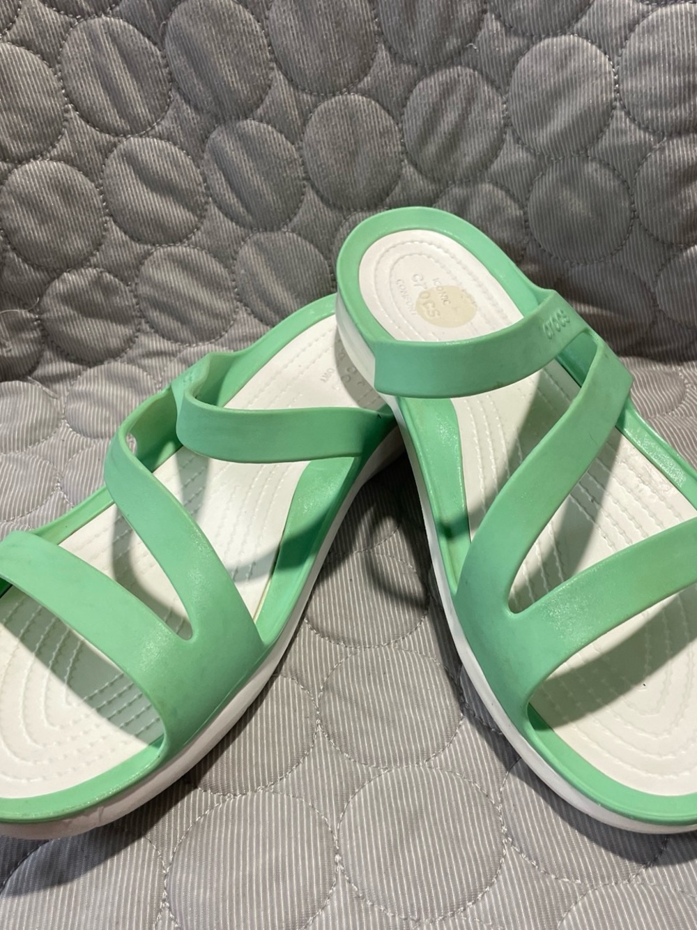 CROCS Mint Green Crossover Strap Slide Sandals